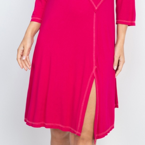 Fuchsia midi shift dress, 3/4 sleeve, NEW! - Picture 7 of 14